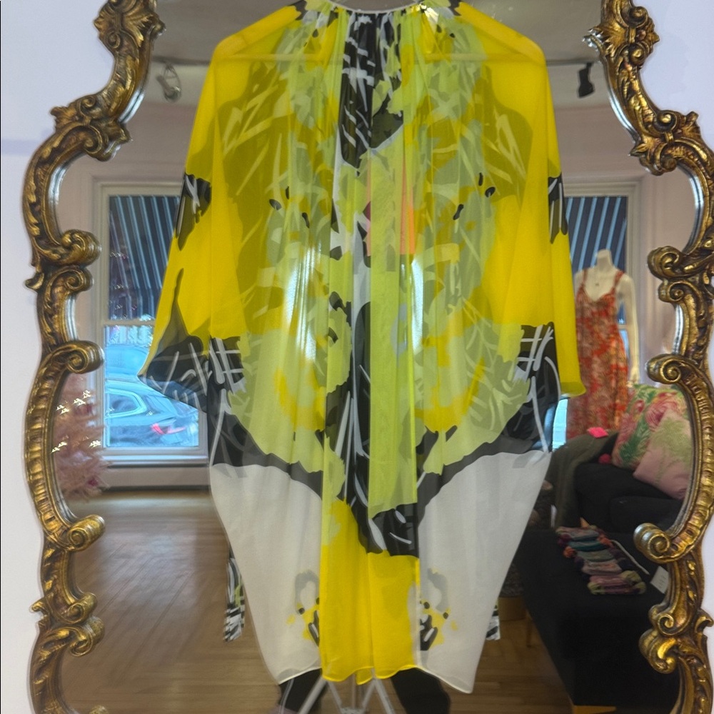 Diane Von Furstenberg Leurette Yellow and Black Andy Warhol print silk Kimono - Picture 8 of 12